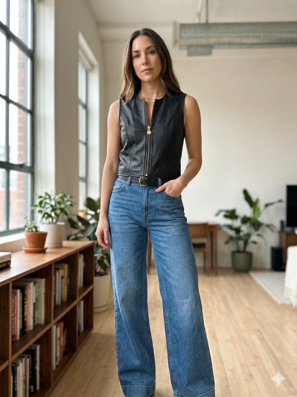 Vintage cropped genuine leather vest